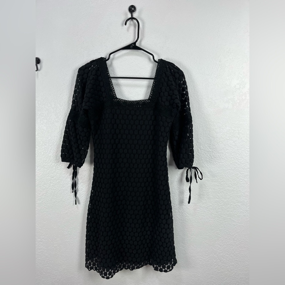 Solitaire Black Sheath Dress Puff Sleeves witchy Whimsigoth Gothic Sz M TC0810